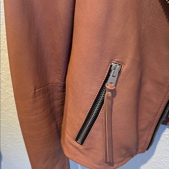 All Saints Leather Jacket / Dalby Biker Leather Jacket Pink Leather Jacket - Picture 10 of 11